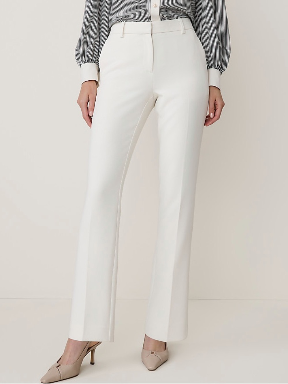 Ann Taylor Cream Straight-Leg Dress Pants